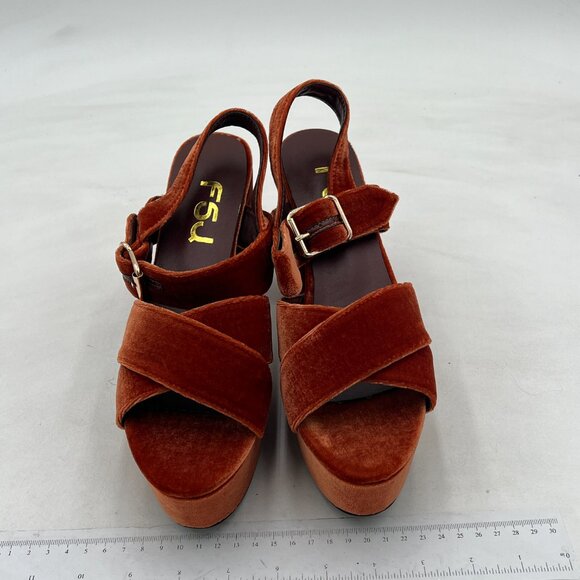 FSJ Brown Peep Toe Chunky High Heels Platform Sandals Ankle Strap Velvet Shoes - Picture 3 of 8